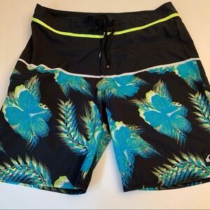 QUIKSILVER Black, Blue Green and Yellow Swim Trunks